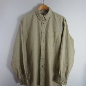 L.L. Bean Mens Large Sage Green White Houndstooth Check Cotton LS Button Shirt
